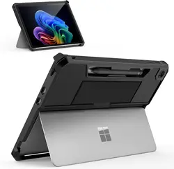 All - in - One Protective Rugged Case with Back Pen Holder & Hand Strap (Black)