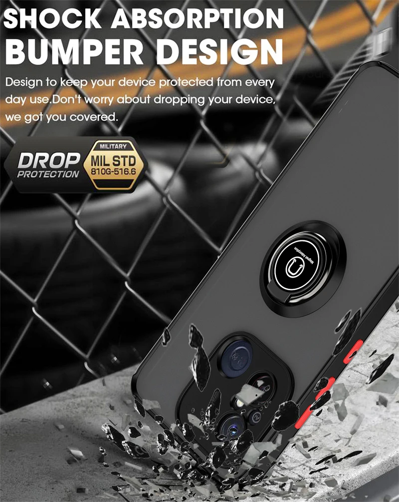 Matte Armor Shockproof Case with Magnetic Ring Stand and Soft Frame