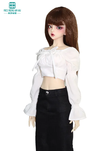 女の子のためのbjd人形の服、市松模様のシャツ、ロングスカート