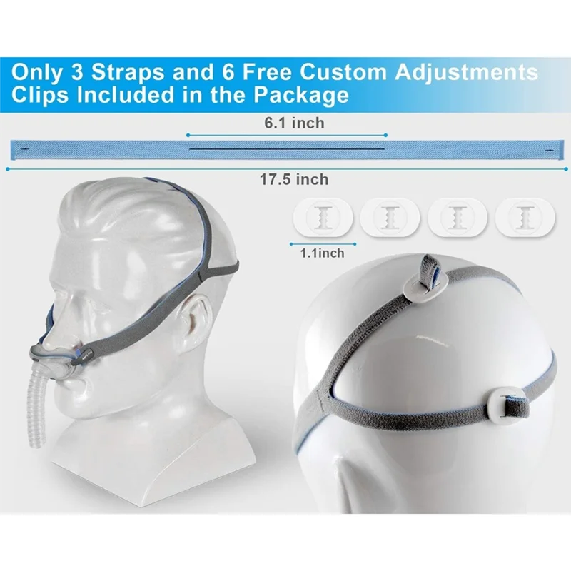 Head band3PCS Replacement Headgear for P10 Nasal Pillow CPAP Mask Straps with 6 Adjustment Clips 6
