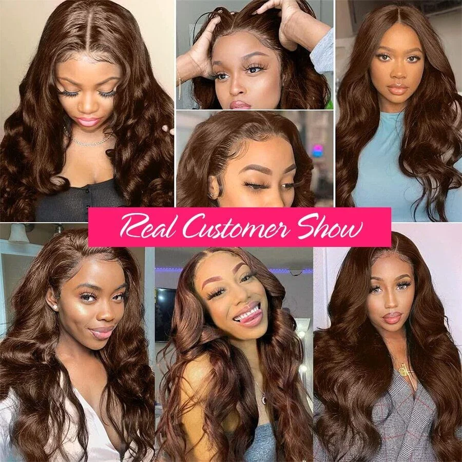 Transparent 13x4 Lace Front Wigs #4 Colored Body Wave Human Hair Wigs Chocolate Brown 13x6 Lace Frontal Wig Pre Plucked 4