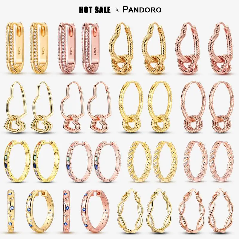 

925 Silver Hand-Painted Love Earrings, Pavé Chain Hoop Extended Version Earrings, Pavé Pavé Earrings Fit Pandora Original Charm