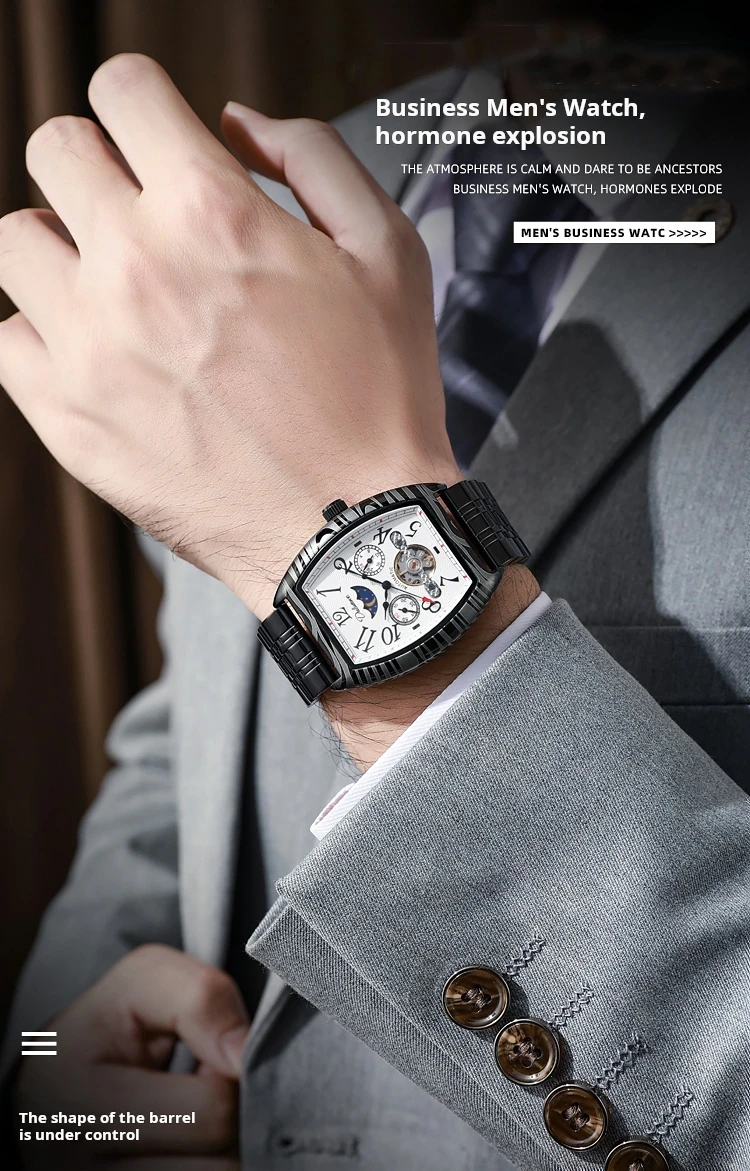 Top-Marke Luxus Tourbillon Mechanische Uhr Für Männer Mode Schwarz Stahl Wasserdicht Mondphasen Automatische Uhr Reloj Hombre_voghion.com