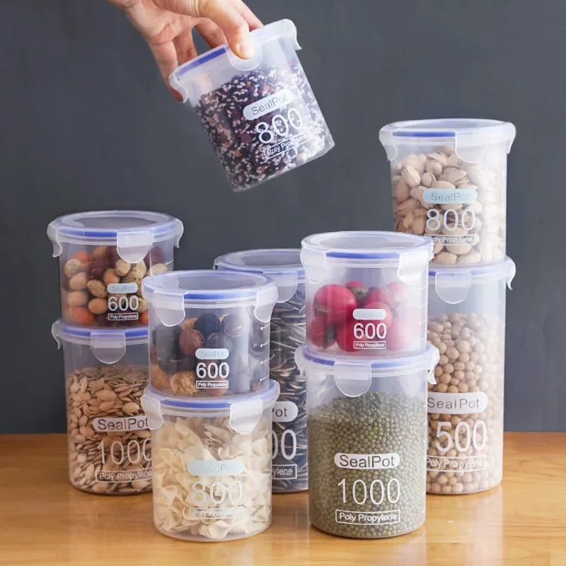 Sealed Storage Box 5Pcs Transparent Kitchen Food Grain Organizer Storage Tank Plastic Large capacity Moisture-proof Sealed Jars food storage canister