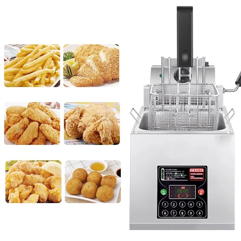 8L Electric Frying Pan Commercial Single-cylinder Timed French Fries Intelligent Automatic Lifting Large-capacity Fryer Electric