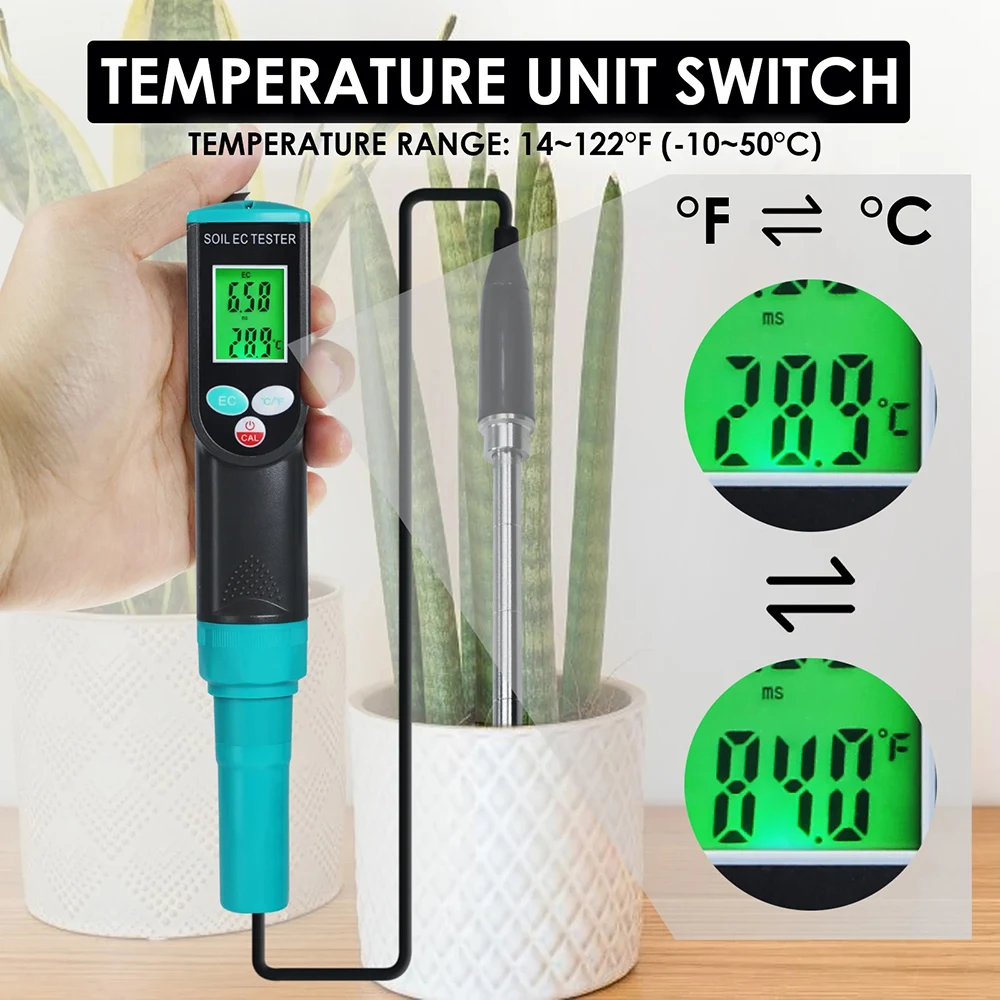 Digital EC/Temp Soil Tester High Accuracy Sensor for Planting
