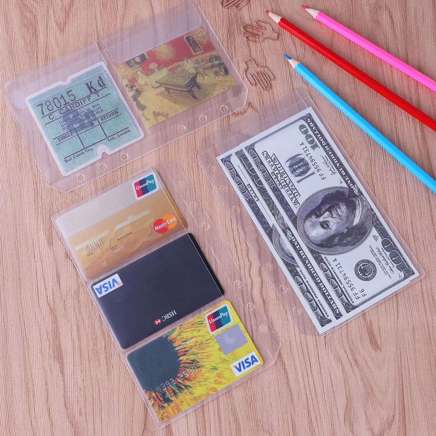 A6 Binder Pocket Cash Budget Envelope 6-Hole Transparent Waterproof PVC Folder Bag Fits 6 Ring Buckle Folders