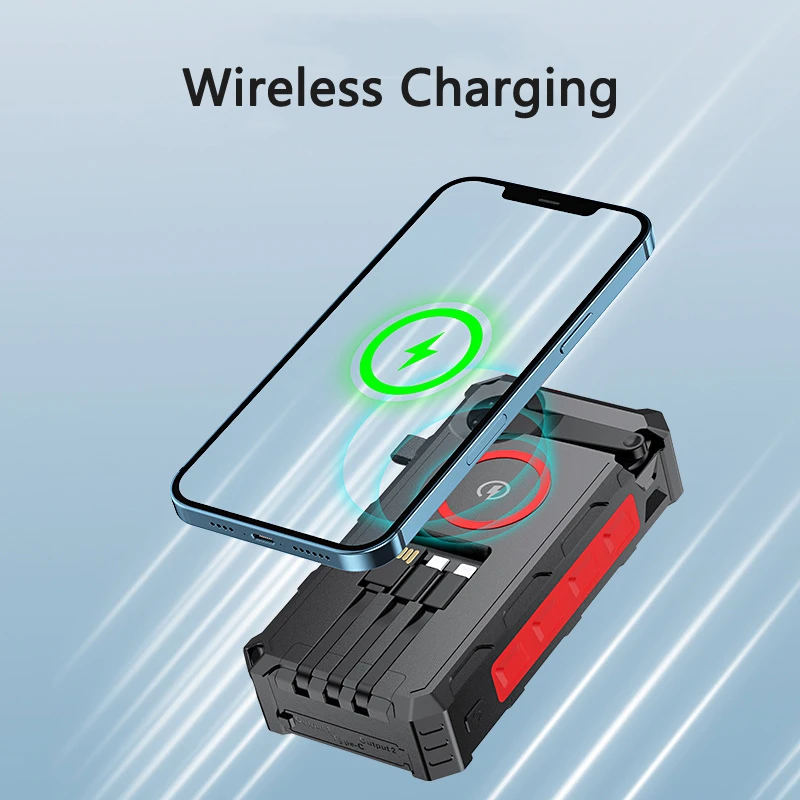 무선 파워뱅크 20000mAh 핸드 크랭크 충전 캠핑 용품 휴대용 충전기 케이블 라이트 태양광 충전 아이폰 17용