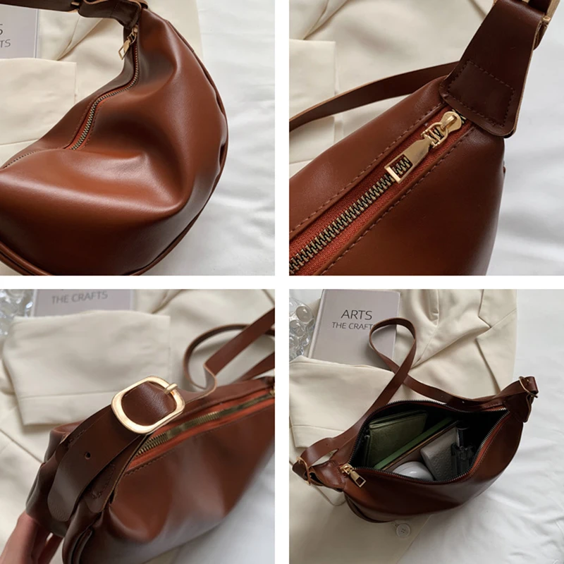 New Women's Black Crossbody Bag Underarm Bag PU Classic Fashion Versatile Solid Color Shoulder Bag Large Capacity Dumpling Bag