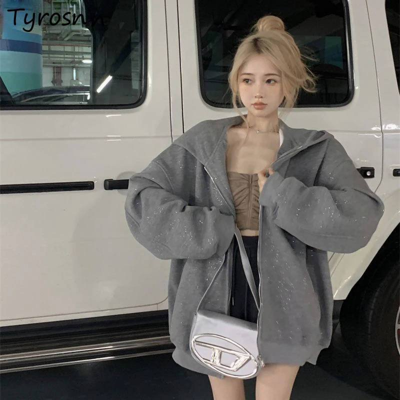 

Basic Jackets Women Hooded Coat Lazy Sequins Design All-match Streetwear Casual Plus-velvet Warm Loose Ulzzang Simple Chic Mujer