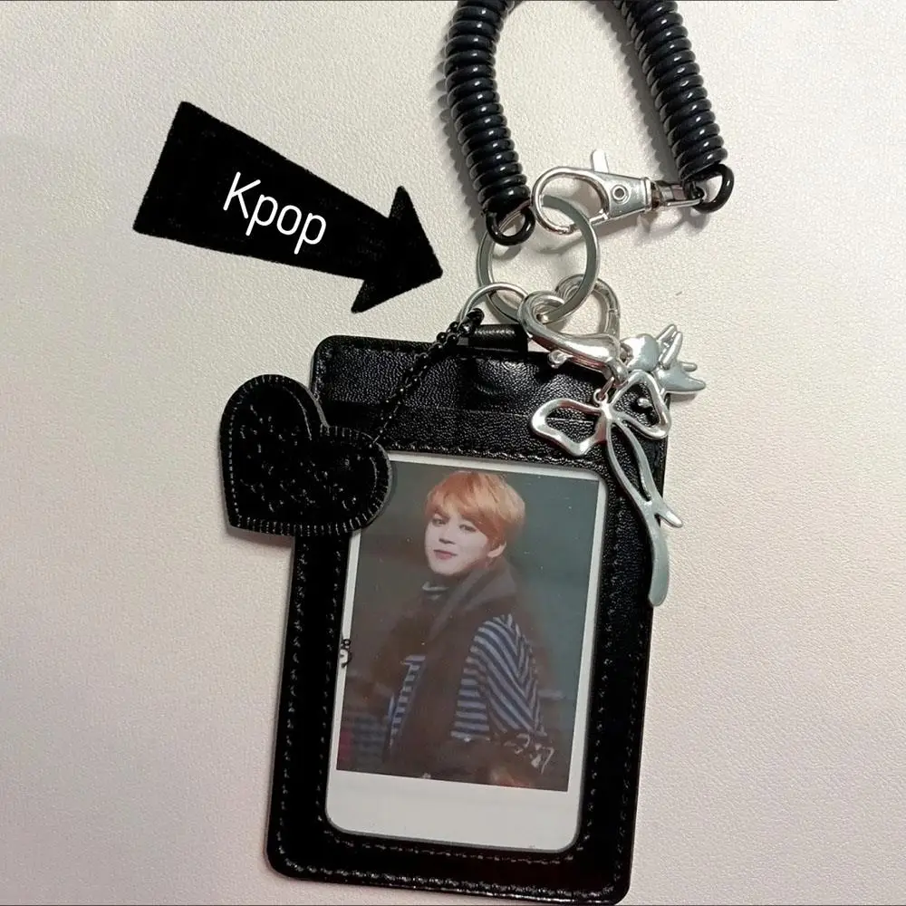Black Leather Card Holder Student Campus Card Holder Bowknot Bag Pendant Keychain DIY INS Korean Version Cute Photocard Card Holder Credit Card Holder Photo Card Holder