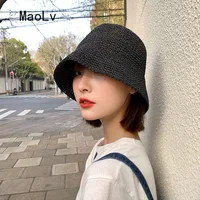 Beach Korean Straw Hat Summer Women Visor Bucket Hat Fisherman Hat Hand weaving Panama Girl Fishing Chapeau Sun Hats for Women 2