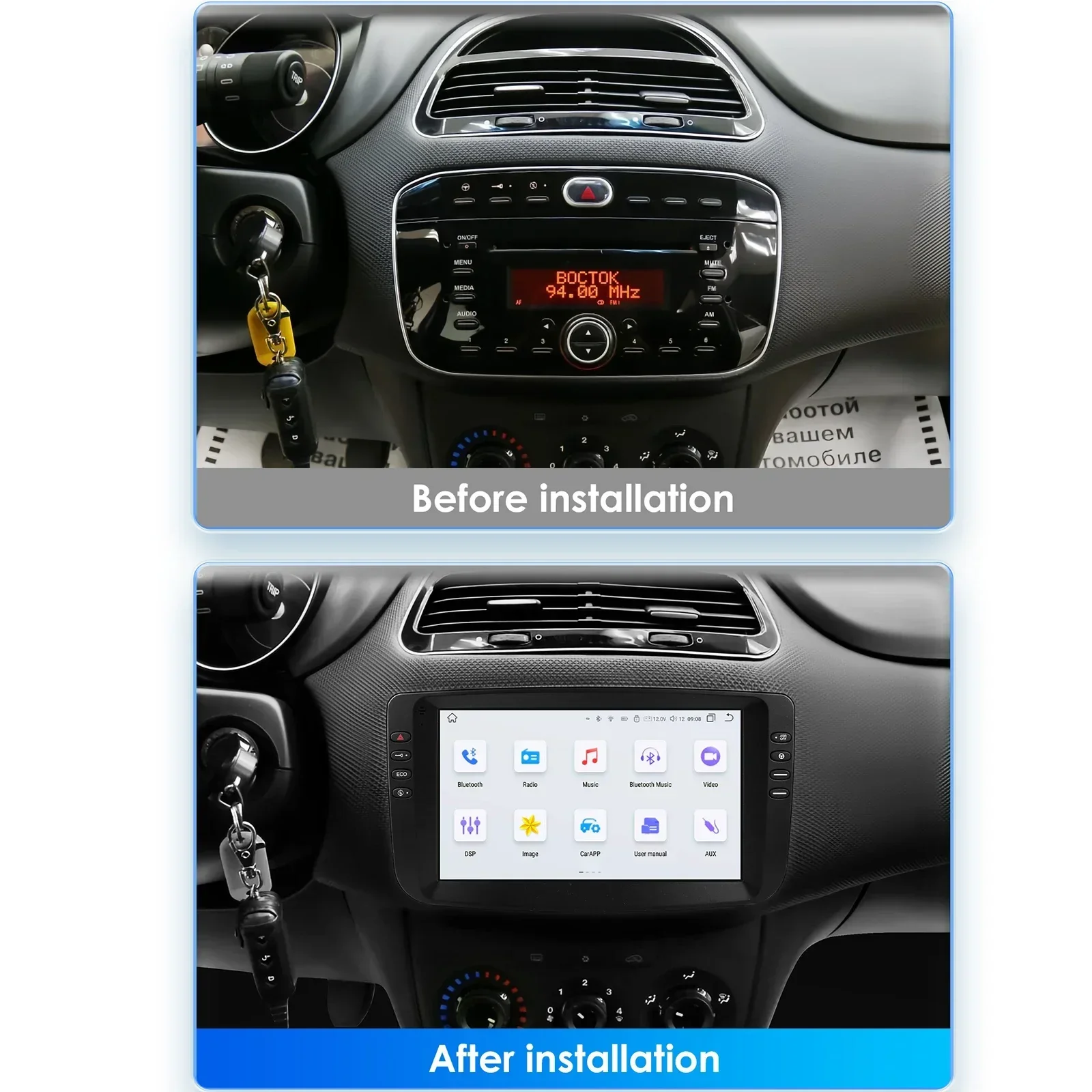hizpo Android 13 autoradio 9 pollici touch screen 8 core per Fiat Linea Pundo EVO 2012-2015 WiFi CarPlay/Android Auto Bluetooth 4G LTE RDS OPS SWC DSP