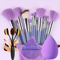 Deluxe 13 - Piece Purple Makeup Brush Set with Blender Sponge & Powder Puff - Ultimate Beauty Tool Kit (PURPLE)