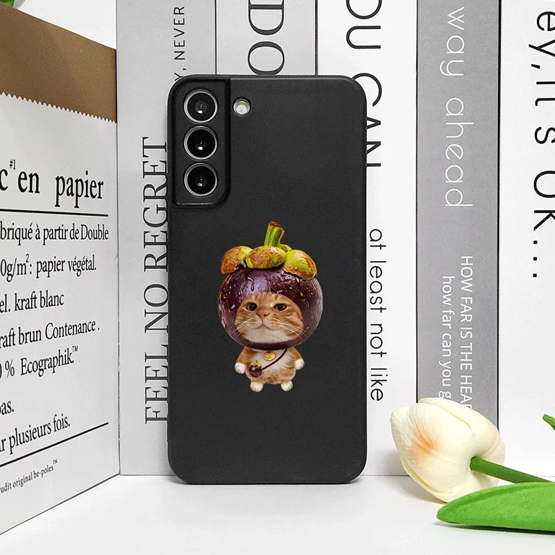 Whimsical Cartoon Fruit Cat Couple Phone Case - TPU Soft Cover