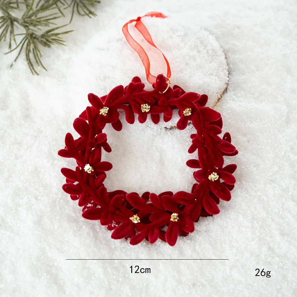 Red Flocking Christmas Bow Wreath Bell Christmas Tree Snowfall Elk Pendant Hanging Ornament Navidad 2026 Noel Home Party Decor