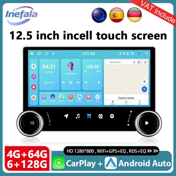 Podofo-Radio inalámbrico CarPlay Android de 12,5 pulgadas, reproductor Multimedia universal de 2din para coche, estéreo, doble perilla, navegación GPS 1