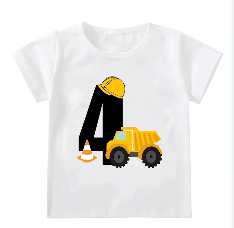 Funny Kids Boys T-shirts Baby Short Sleeve Cute Excavator Tops Children Fashion Tshirt 1-6Years Boy Construction Birthday Shirts - 4