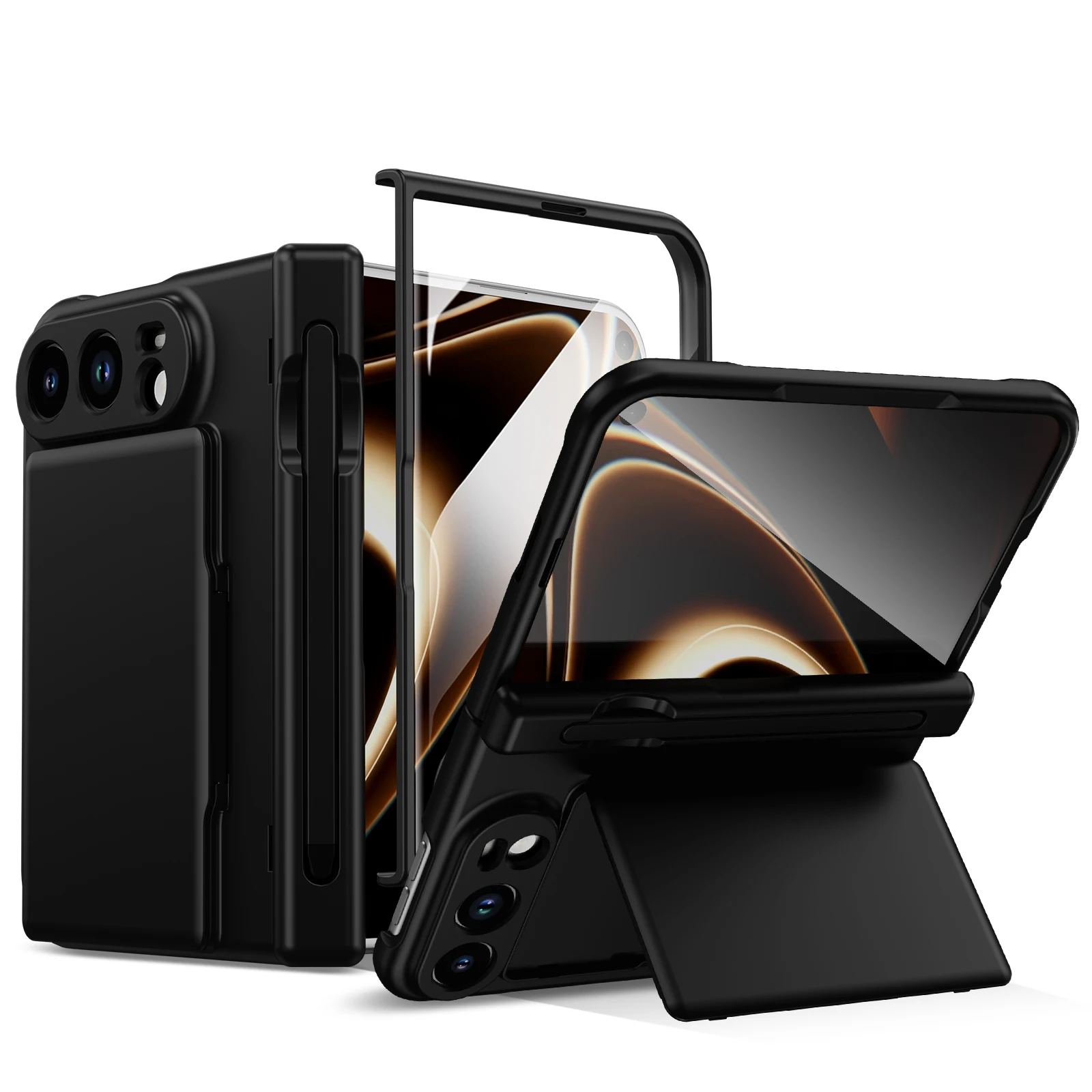 S Pen Holder Phone Case with Hinge Protection, Card Holder, Stand, Screen Protector, and Wallet Functionality