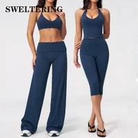Ensemble de fitness pour femmes, survêtement de sport respirant, soutien-gorge de sport, pantalon évasé, vêtements d'entraînement, vêtements de sport féminins, tenue athlétique 2