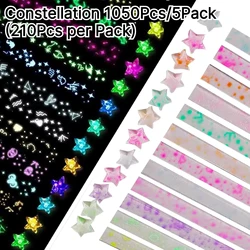 Vibrant Origami Star Paper Strips - 210 Colorful Pieces for DIY Crafts & Glowing Star Creations (1050Pcs)
