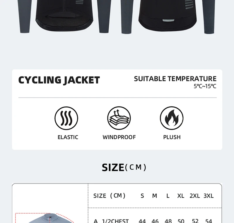 YKYWBIKE Herren Winter-Radtrikot 5-15 ° C Thermal Fleece Fahrradbekleidung Fahrradjacke MTB Rennradjacke Fahrradoberteile – Detail 2