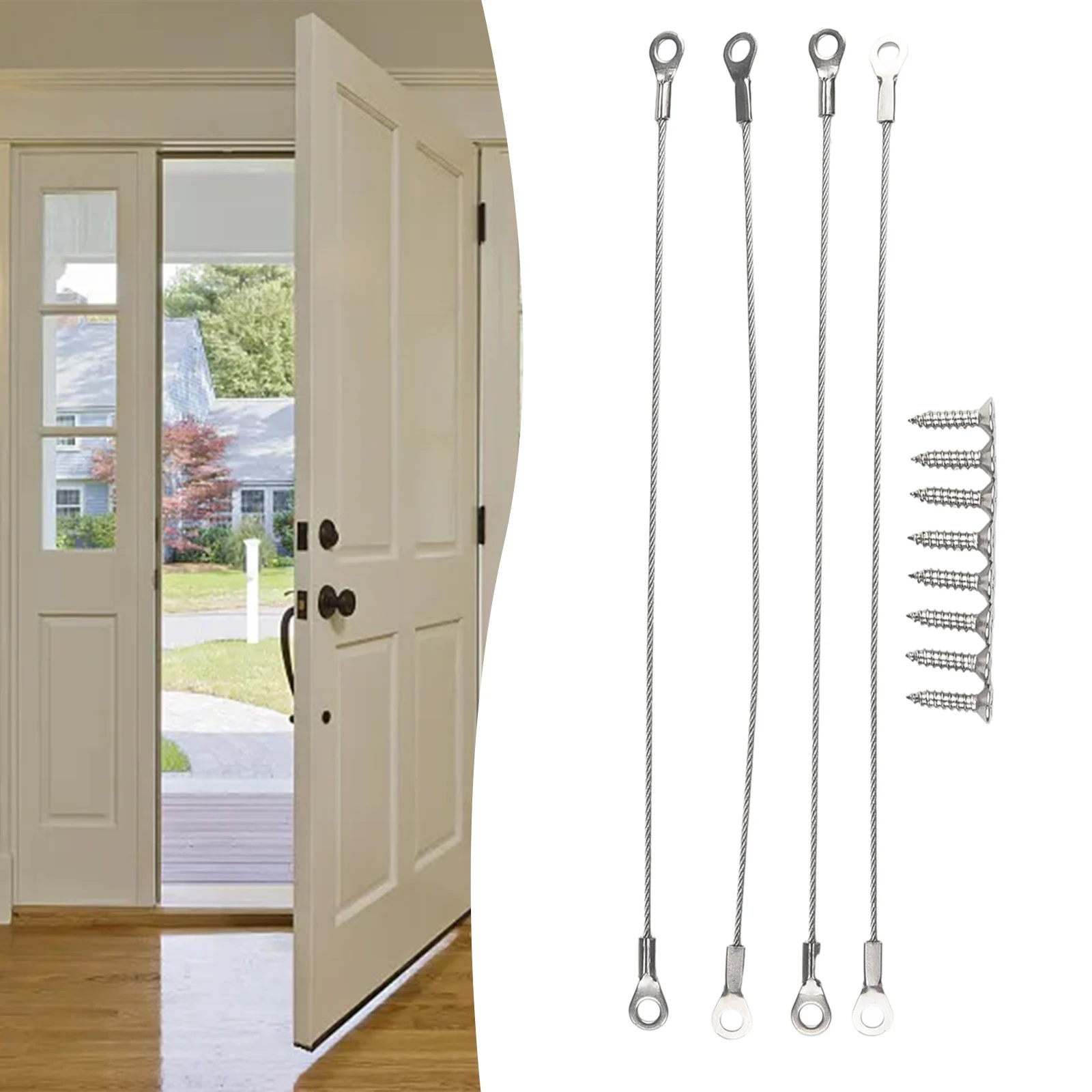 4pcs Stainless Steel Door Cabinet Restraint Braided Cable Hinge Limiter Swing Opening Angle Flexible Braided Limiter