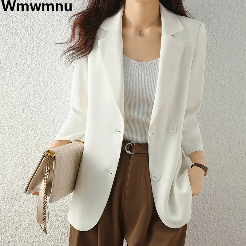 

Spring Fall Formal Split Blazer Loose Jackets Office 3/4 Sleeve Suits Coats Classic Solid Outwear Oversized Female Manteaux 2023