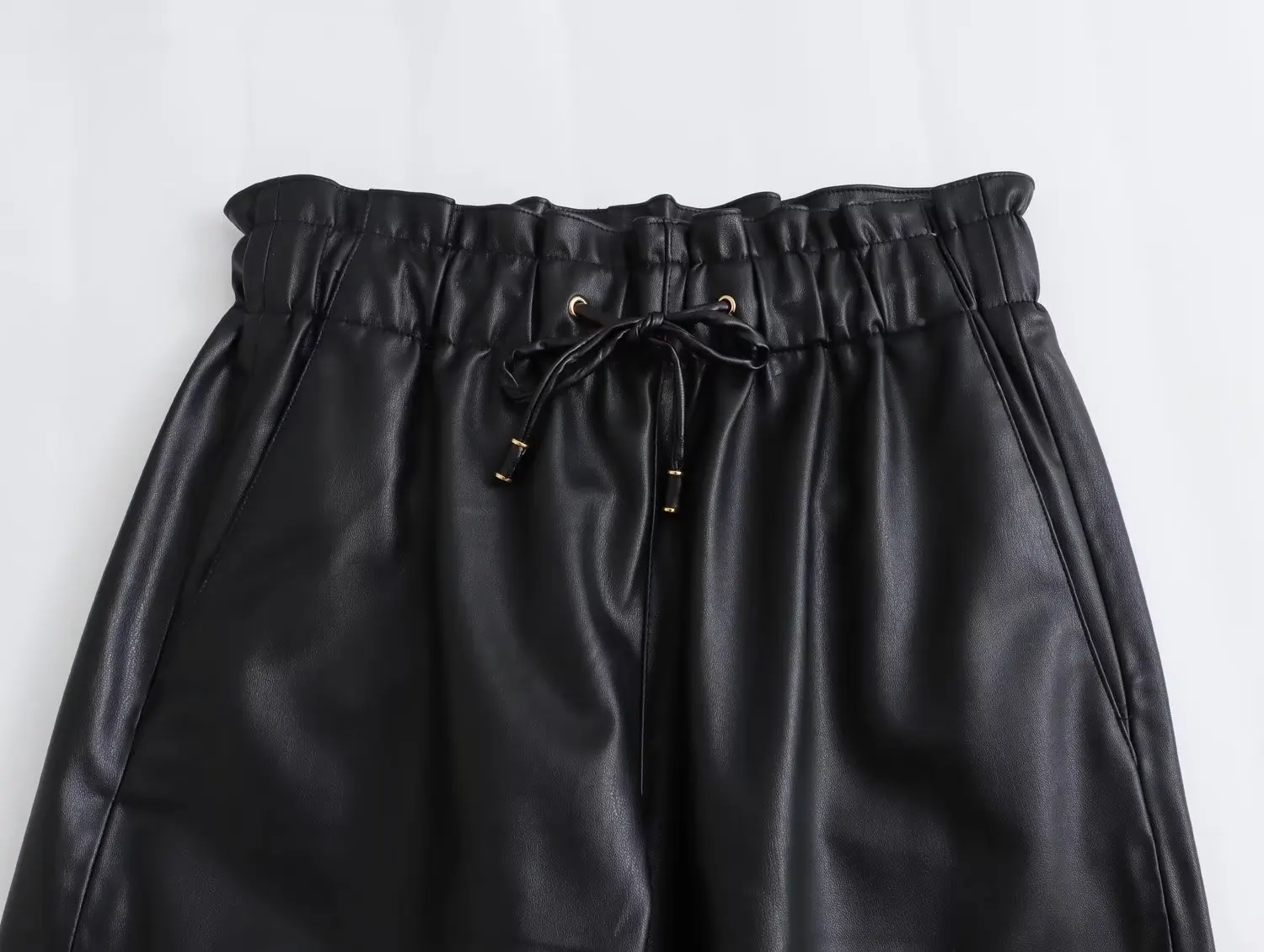 Jenny&Dave Autumn and Winter Fashion Ladies Casual Pants High Waist Drawstring British New Women's Plush Leather Pants Women