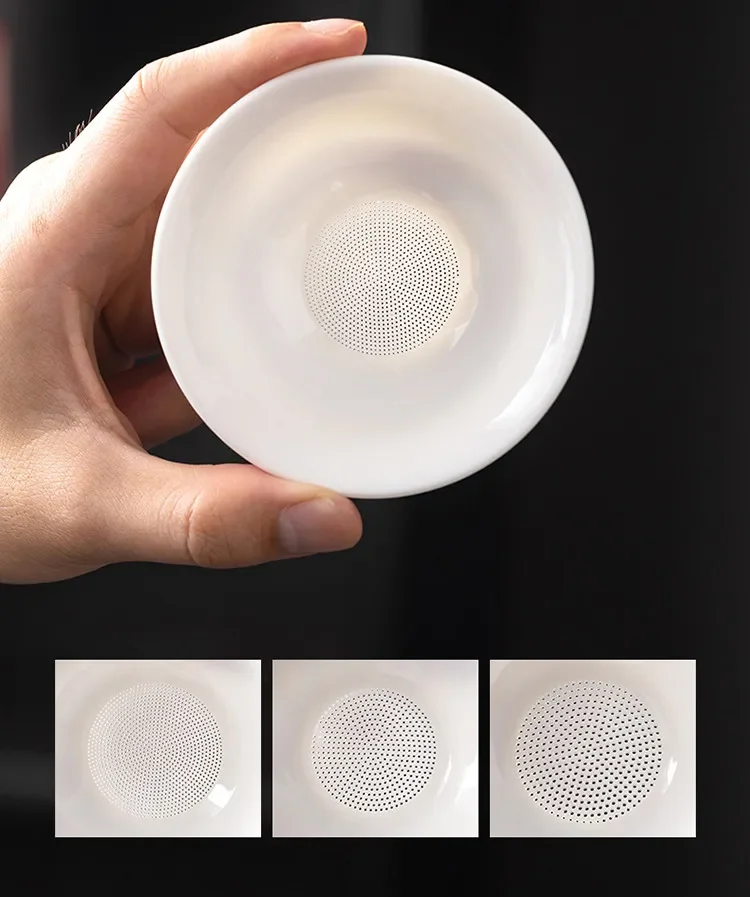 Sheep Fat Jade White Porcelain All Ceramic Hole Tea Strainer, Ceramic Tea Set Accessories, Filter Screen