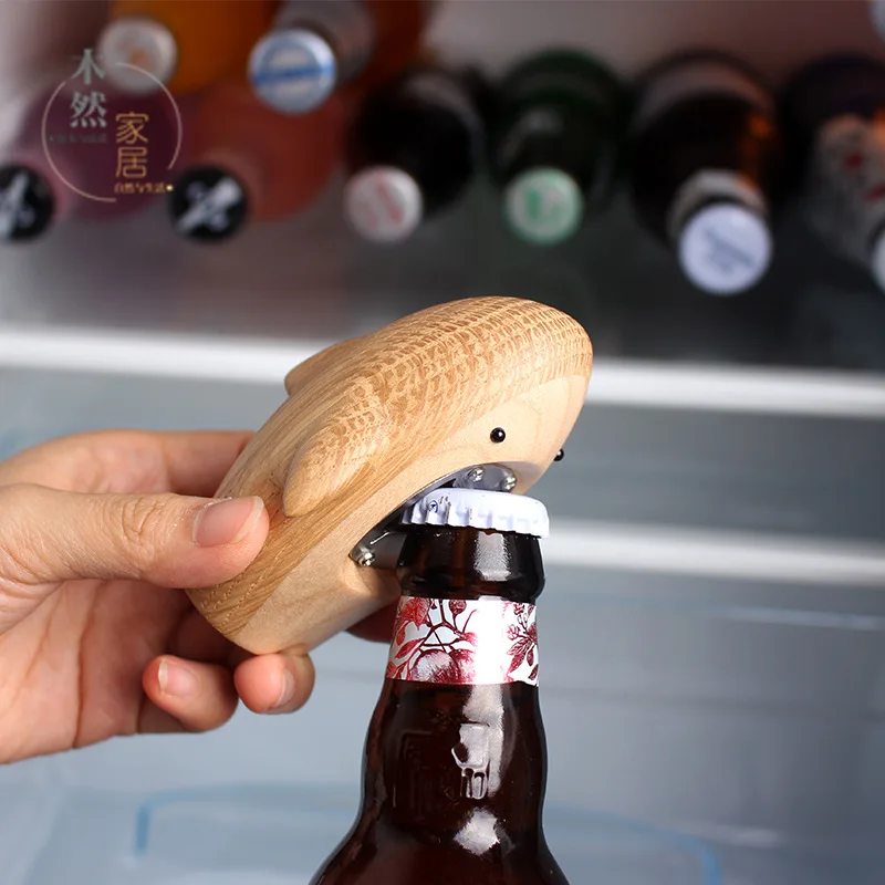 

Cute Shark Beer Opener Multifunction Natural Walnut Bottle Opener Soda Glass Cap Remover Juice Opening Tools Bar Kitchen Gadgets