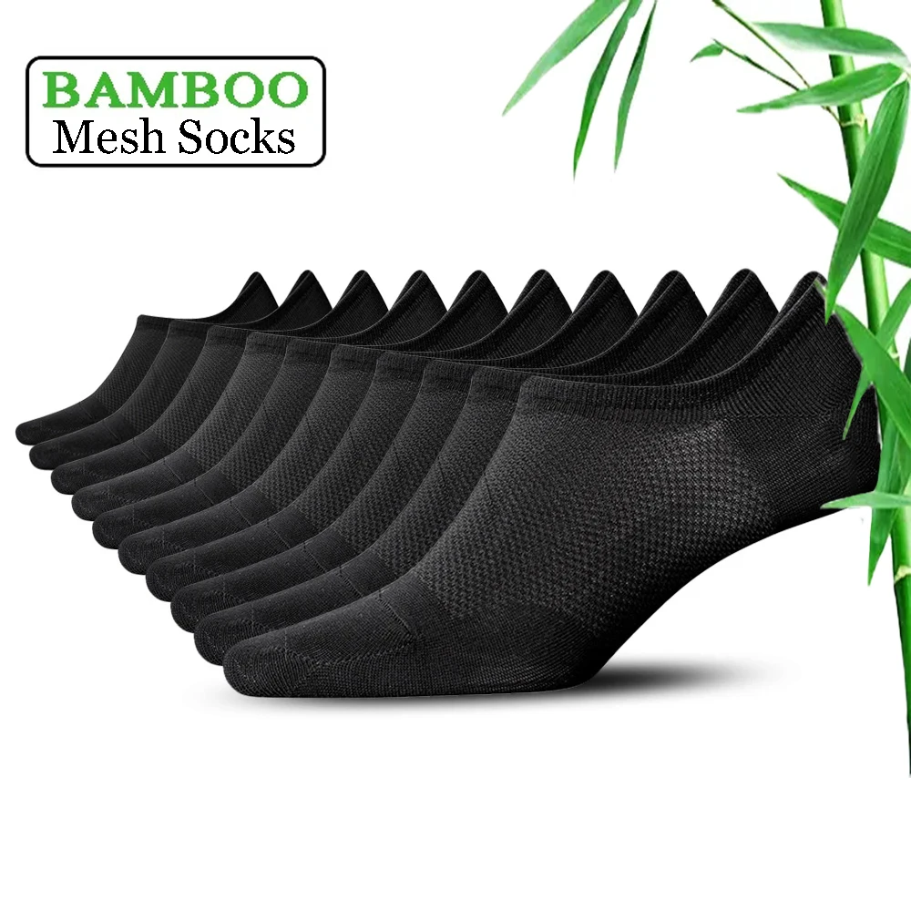 10Pairs Bamboo Fiber Socks Mesh Short Boat Thin Summer Socks Men No Show Low Cut Socks Invisible Anti-slip Breathable Calcetines