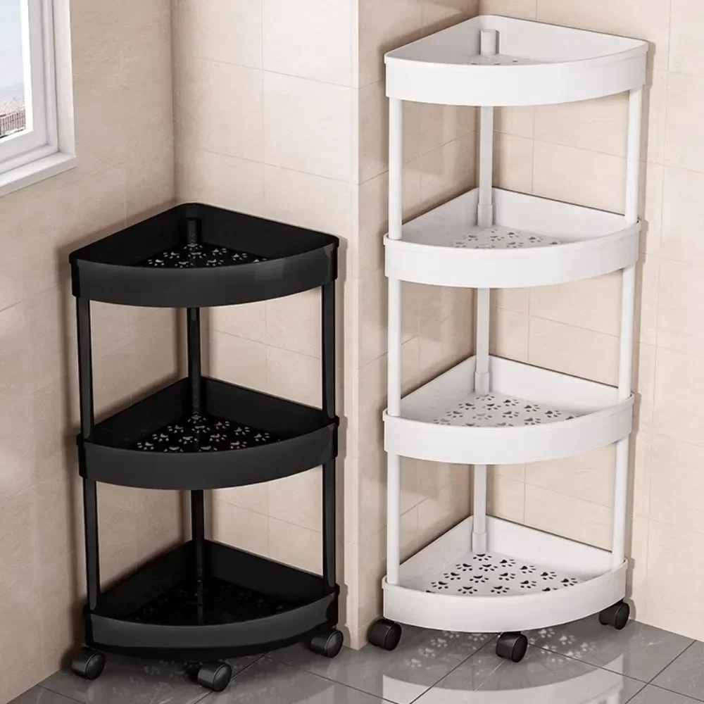 Storage Rack 3/4/5 Tier Storage Shelf Rolling Cart Gap Storage Rack Movable Bathroom Corner Triangle Shelf Floor-standing Story StorageRacks
