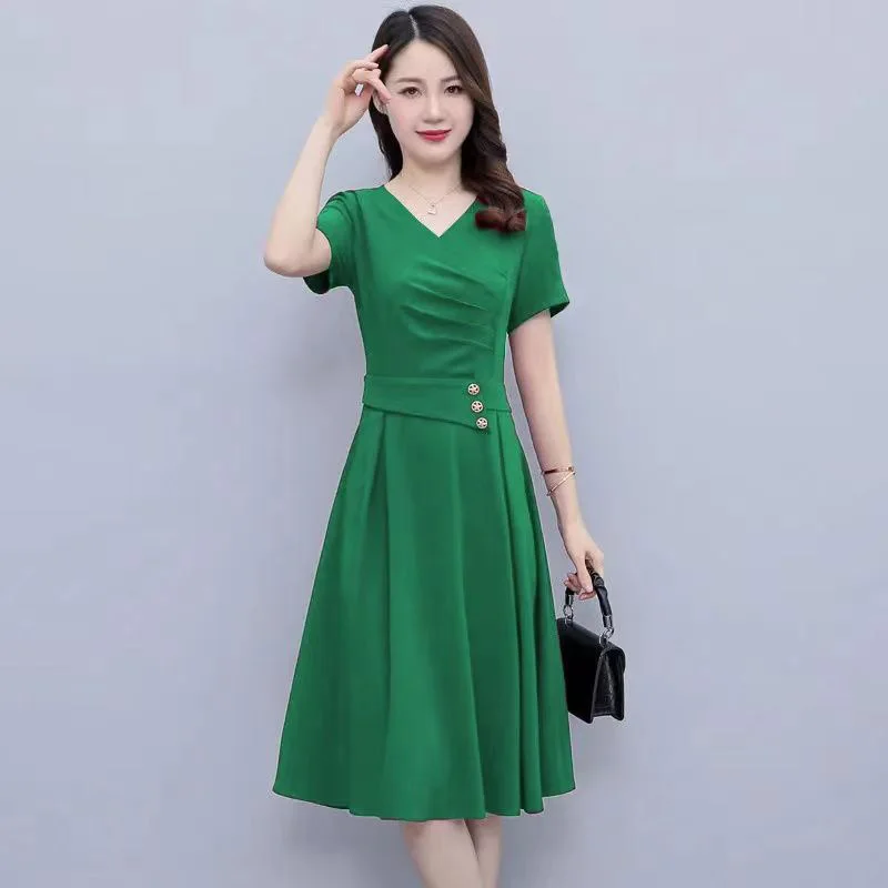 Elegant V Neck Midi Dress – Women’s Office Dress - Image 2