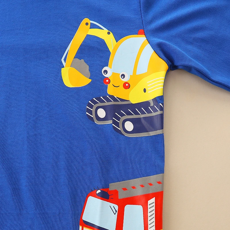 Kleine Maven Nieuw Ontwerp Jongens Tops Herfstkleding Voor Kinderkleding Kinderen Cartoon Graafmachines Lange Mouwen Blauw T-Shirt Katoen