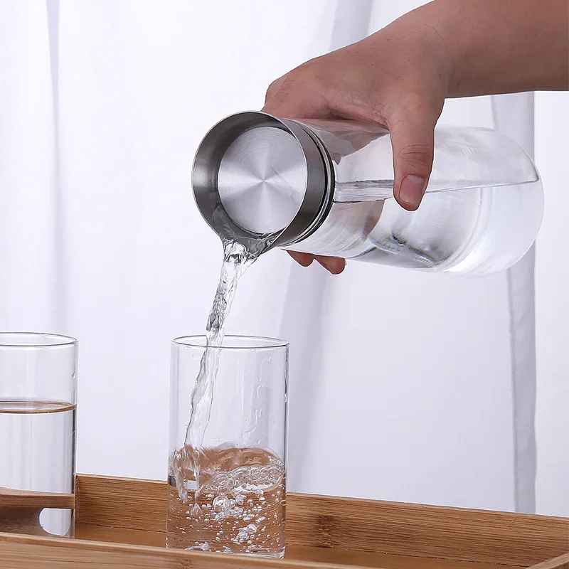 1000mL 1500ml Thickened Glass Big water bottle Juice Glass Pitcher Bottle  ith Stainless Steel Lid Carafe Kitchen Refrigerator