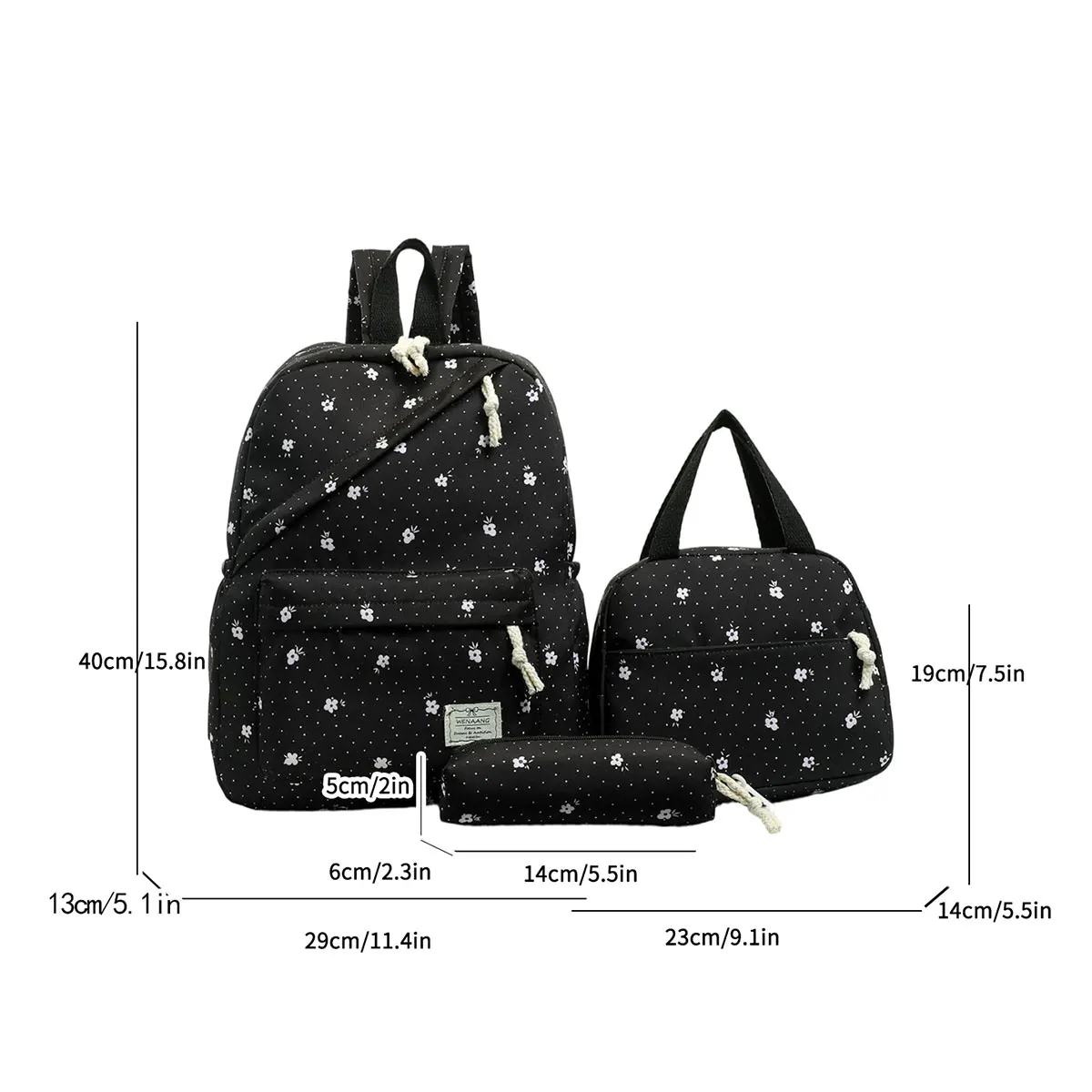 Youth Polka Dot Strawberry Print Three Piece Backpack Set Lightweight Multifunctional Slanted Zipper Backpack Campus Outdoor 2
