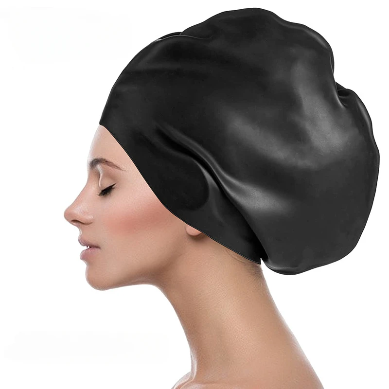 

Extra Large Silicone Swimming Cap for Long Hair Braid Waterproof Women Men Ladies Diving Hood Hat Loose Head African Over Size