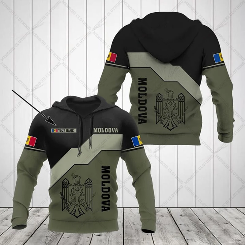 Custom Name Moldova Emblem Olive Hoodies Loose Unisex Pullover Sweatshirts Boy Casual Clothing Oversized Streetwear