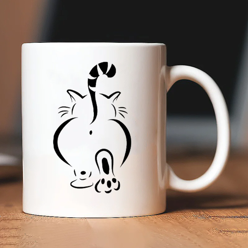 Large Ceramic Cat Insulated Coffee Mug Reusable Beverage Cup_voghion.com