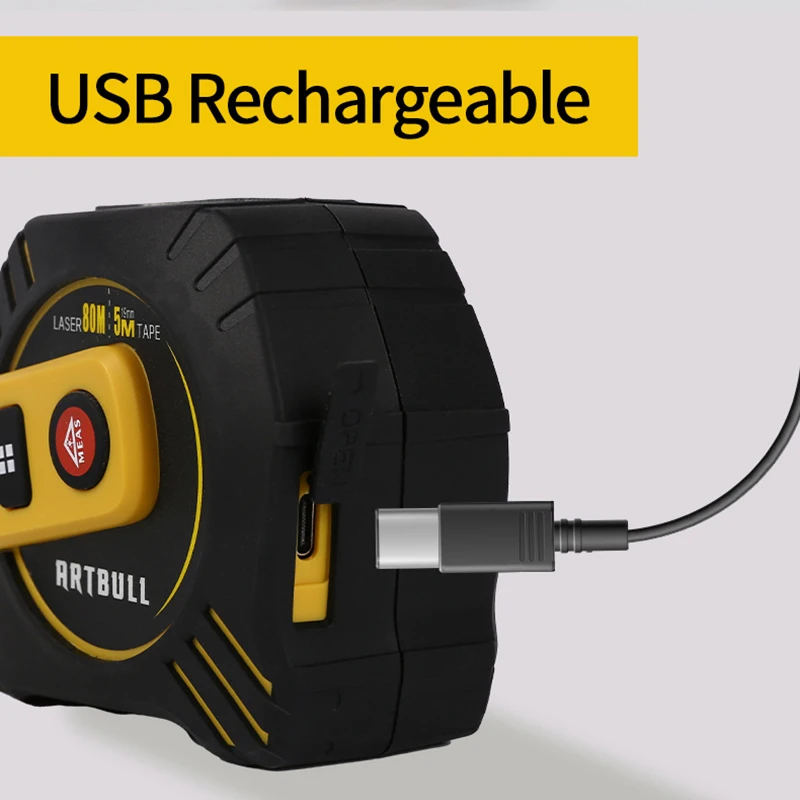 2in1 Multifunction Laser Rangefinder Laser Tape Measure Rechargeable 80m 40m with 5m Tape LCD Display Backlight
