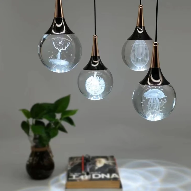 

Bedroom Bedside Lighting Pendant Lamps Nordic LED Living Room Dining Room Kitchen Island Hanging Lamps Golden Crystal Chandelier