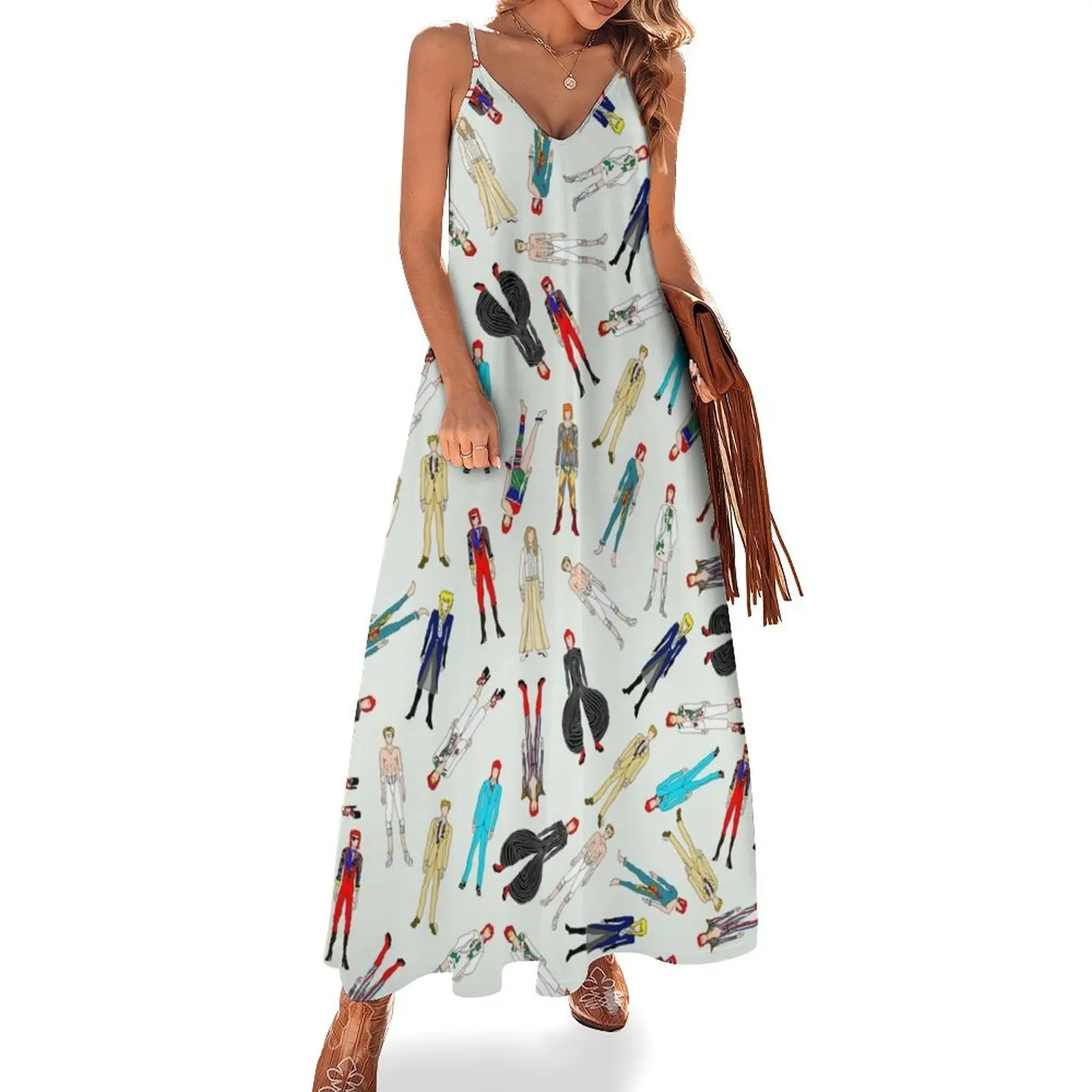 Floating Bowies Pattern Sleeveless Dress elegant dresses plus sizes dresses for prom