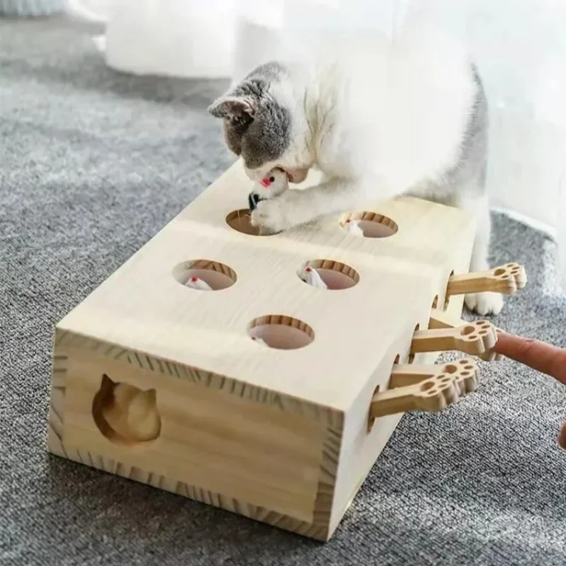 Cat Toys Solid Wood Toys for Indoor Cats Interactive Whack-a-mole Kitten Catch Mice Game Self Entertainment Cat Supplies