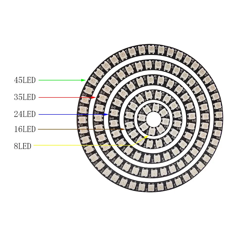 WS2812B LED PixeI Ring+USB 21Key Controller Kit SMD 5050 RGB WS2812 IC Individually AddressabIe 8/16/24/35/45Led Led Module 5V
