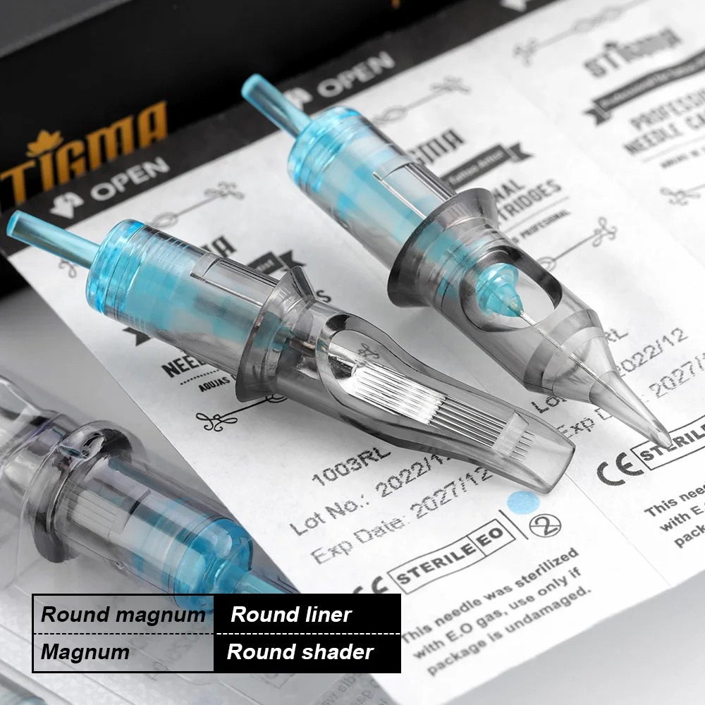 Tattoo Microblading Needles Disposable Tattoo Tips STIGMA 20Pcs Tattoo Needle Cartridge Round Liner Disposable Eyebrow Cartridge 0.3/0.35MM Makeup Tattoo Supplies