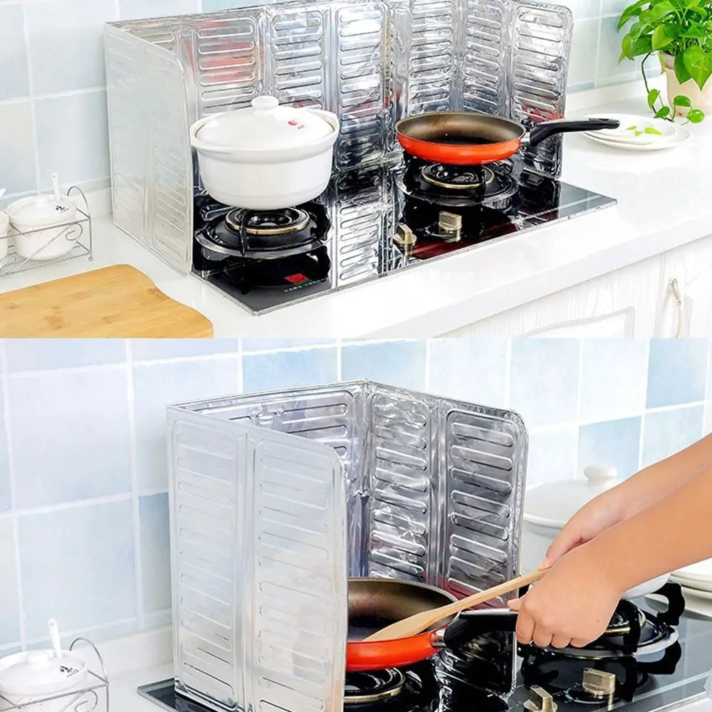 Gas Stove Protector Aluminum Foldable Oil Baffle Plate Frying Pan Oil Splash Protection Cookware Screen Plate Kichen Accessories