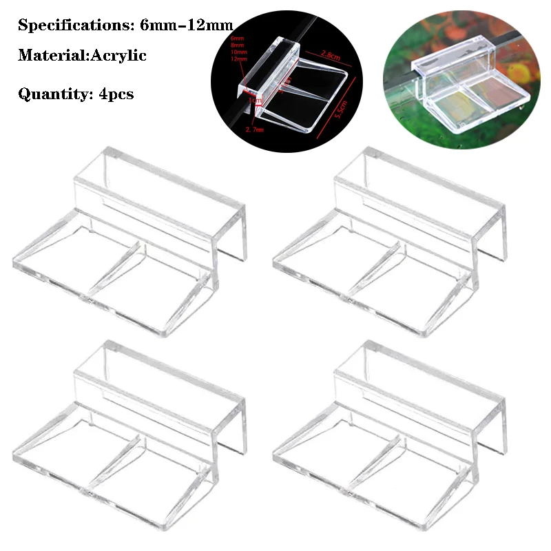 Fish Aquatic Pet Parts Aquarium Fish Tank Acrylic Clips Glass Cover Support Holders 4Pcs/lot 6mm/8mm/10mm/12mm