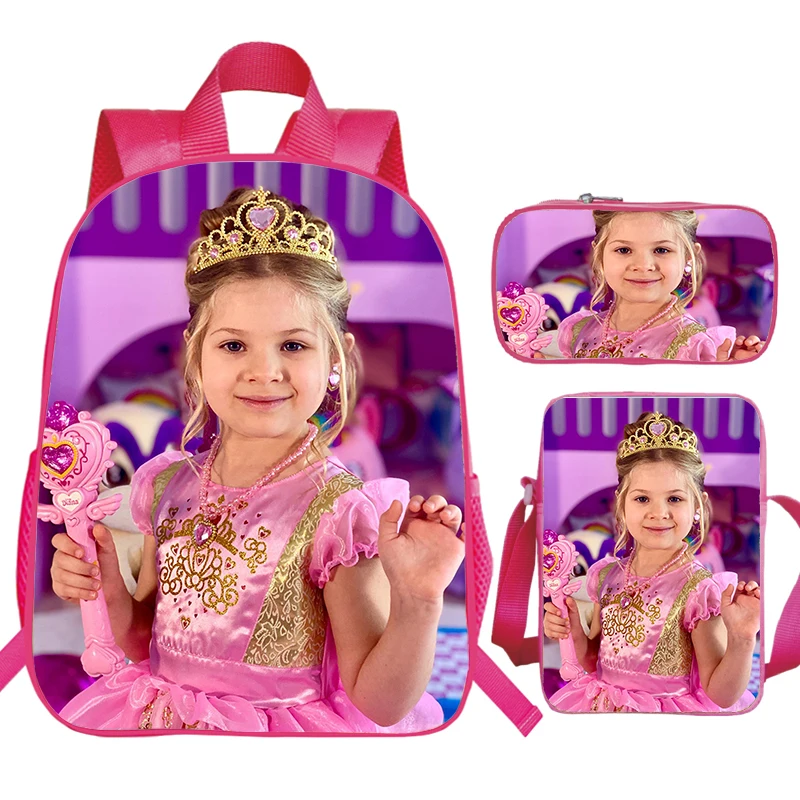 3pcs Set Kids Diana Show Print zaino per la scuola primaria ragazzi ragazze Pink Bag Pack Cute Diana Bookbag Softback Kids School Bags