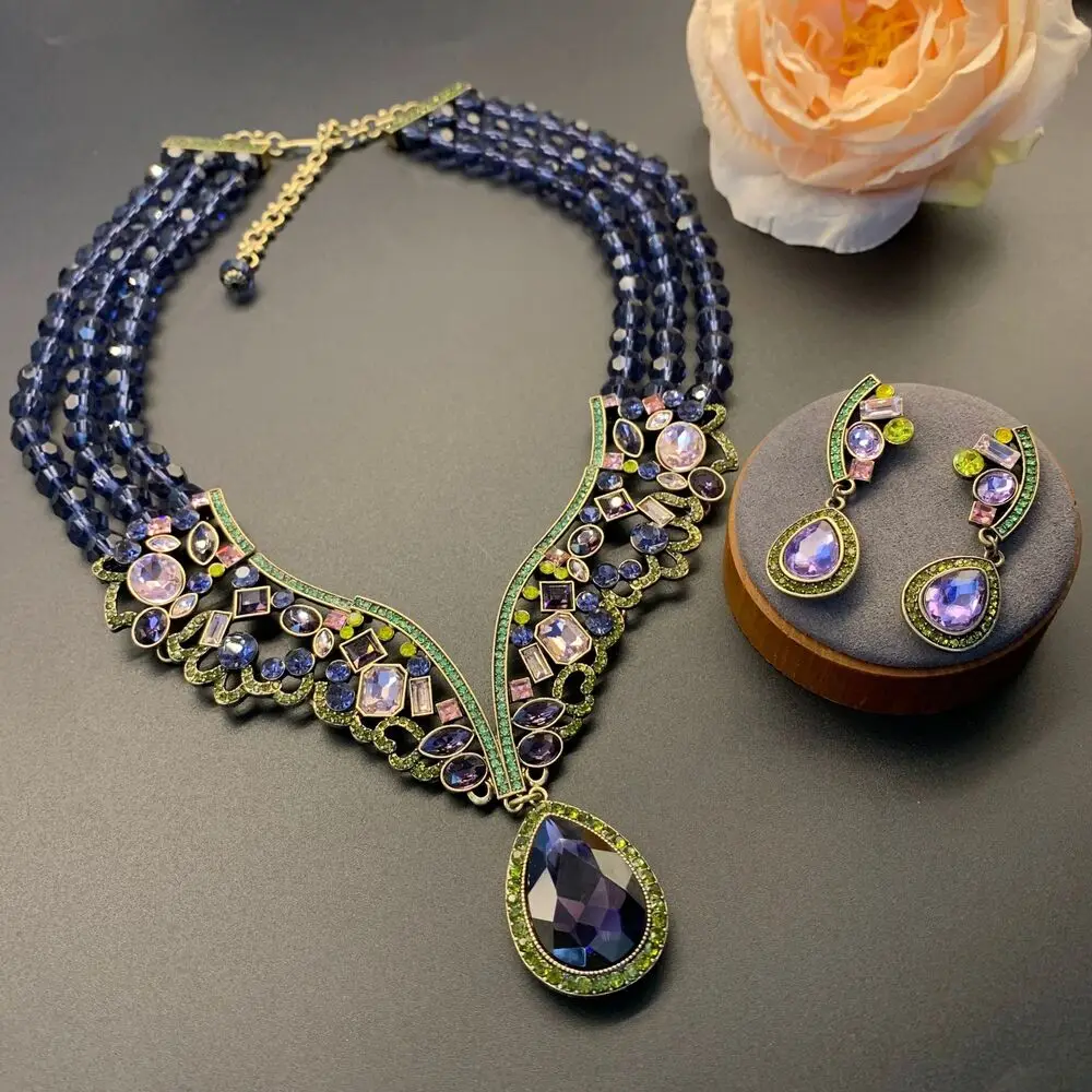 

Multi-layer literary retro style necklace earrings with necklace crystal retro